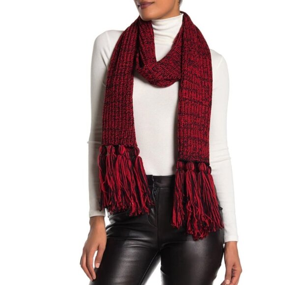 NEW • CALVIN KLEIN Burgundy Chunky Marled Knit Tassel Scarf - Picture 1 of 12